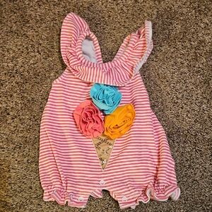 Mud Pie Pink and White Striped Baby Romper